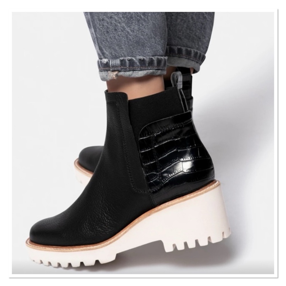 DOLCE VITA 'Rango' Black Vegan Leather Wedge Ankle Boots  NWOT